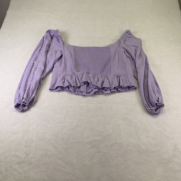 Express Off Shoulder Peplum Corset Cropped Blouse Ruffle Hem Purple Size XL - Picture 9 of 14